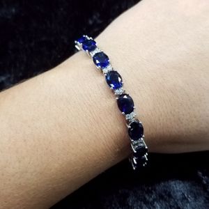 NEW Deep Blue Lab Created Diamond Line Bracelet